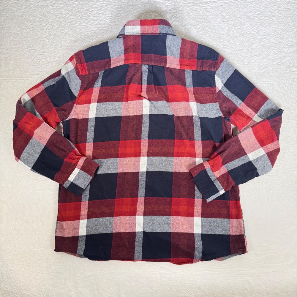 Lands End Mens Flannel Shirt Large Red Navy Blue Plaid Button Down Cotton L - Picture 2 of 8